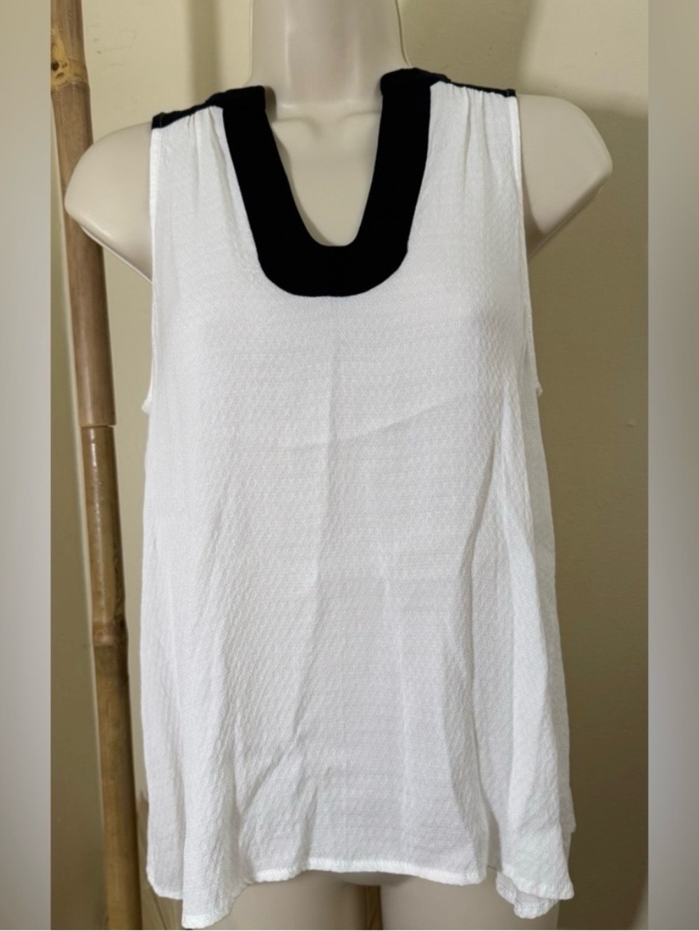 Maeve White Tank Top with Black Neckline